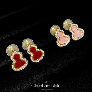 无耳洞安可拉红葫芦蚊香盘耳夹新年耳环女微镶锆石耳钉轻奢高级感