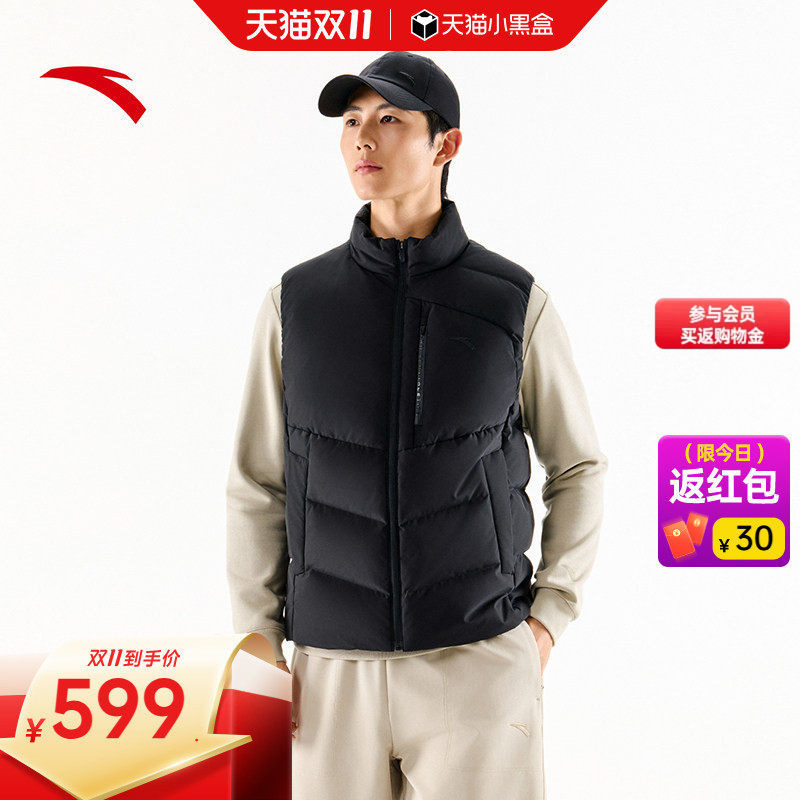 安踏运动羽绒服马甲男士2026冬季新款黑色无袖棉服外套152647909