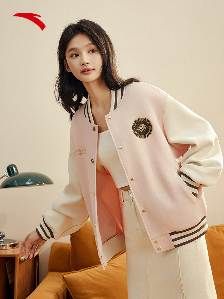 ANTA 레트로 아메리칸 스포츠 자켓 여성 겨울 루즈 캐주얼 야구 유니폼 니트 카디건 패션 자켓 탑