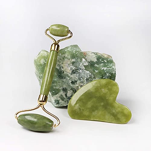 Zest of Earth Jade Roller and Gua Sha Set Green Jade 7 x 4