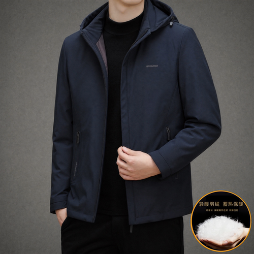 冬季中年男士连帽宽松保暖羽绒服