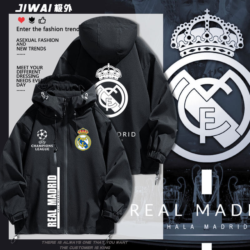 皇马标志足球周边纪念外套球迷版运动服出场服三合一冲锋衣