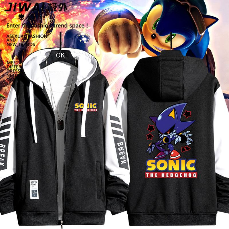 刺猬索尼克卡通周边连帽拉链卫衣男女青少年长袖加绒外套宽松衣服