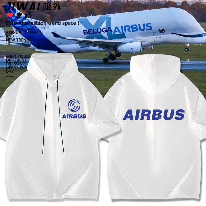 空中客车飞机AIRBUS飞行员短袖t恤空客衣服定制连帽半袖男女上衣图片
