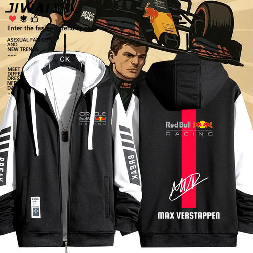红RedBull牛F1一级方程式赛车队维斯塔潘车迷周边拉链卫衣男秋冬