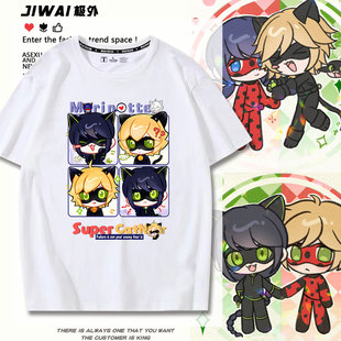 Lady bug瓢虫雷迪同人动漫黑猫马丽娜周边短袖T恤男女衣服上衣