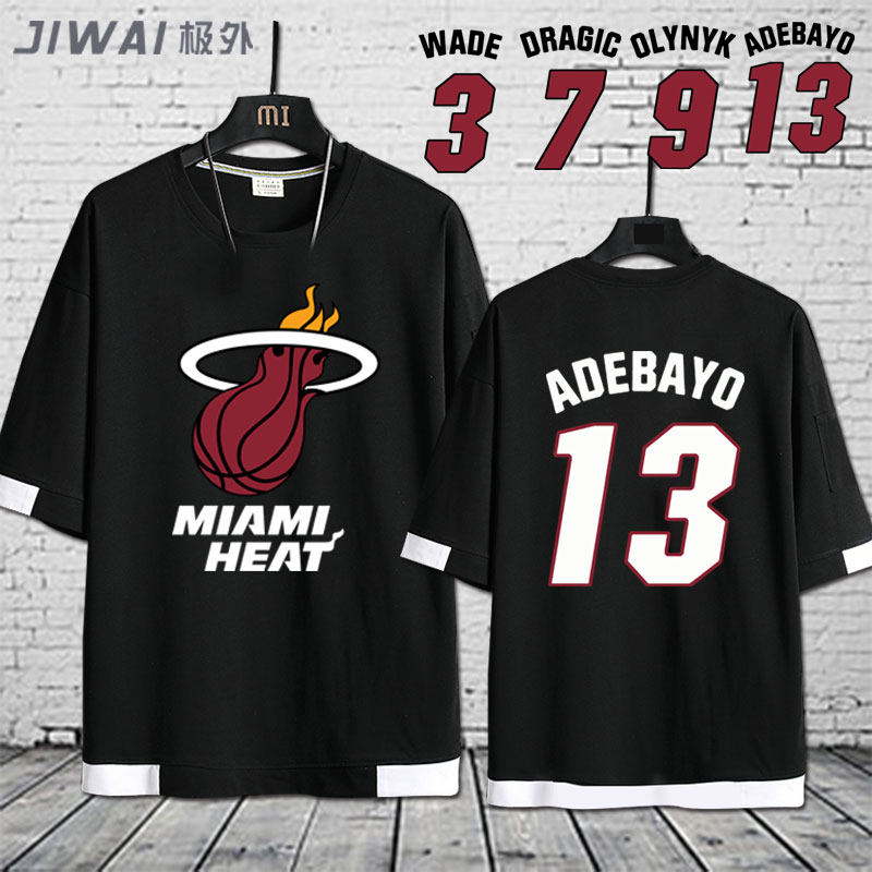 迈阿密热火队飘带T恤短袖韦德3号巴特勒22号球衣男女半袖定制纯棉