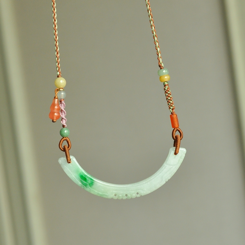 天然缅甸A货翡翠玉璜手编锁骨链