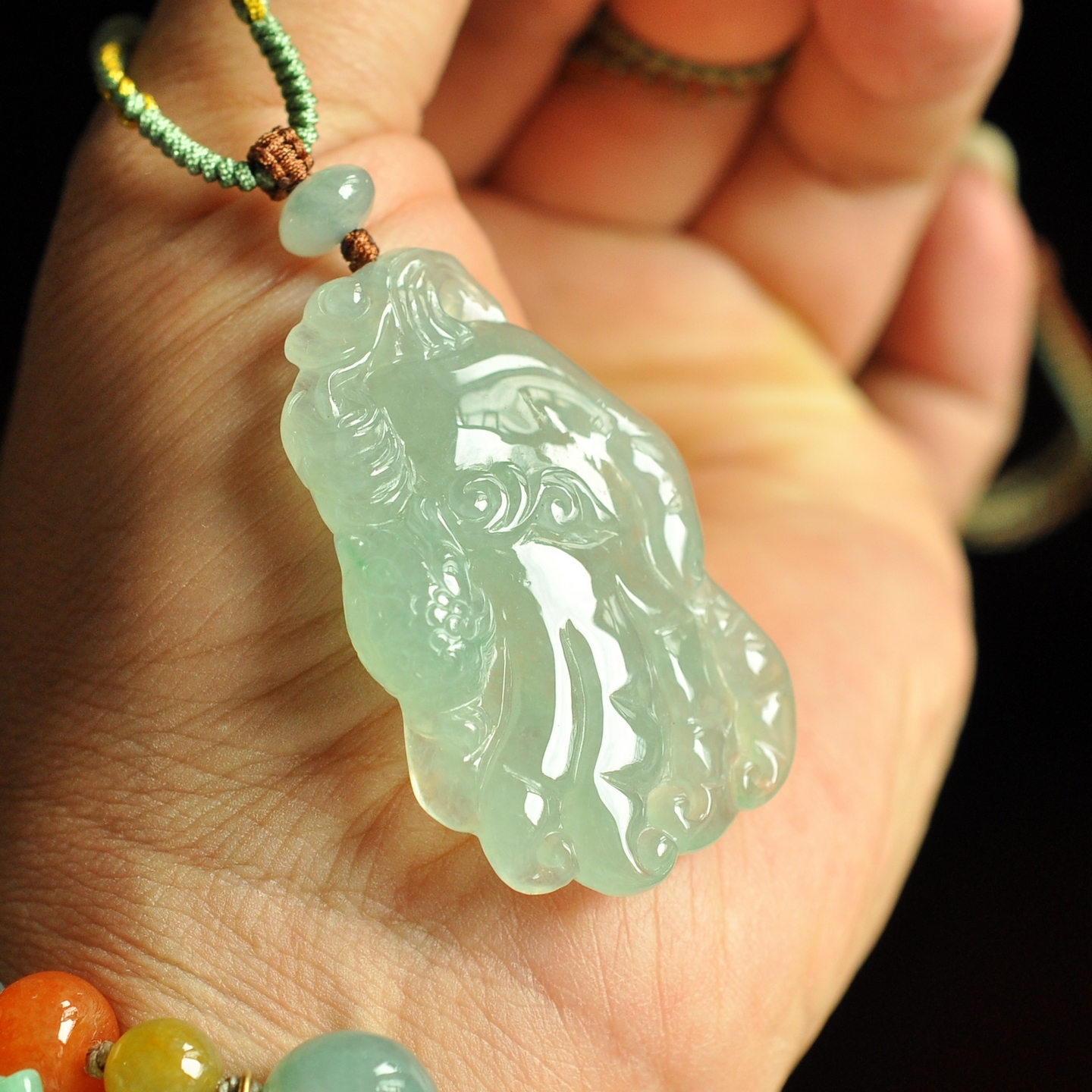 天然缅甸A货翡翠冰晴底佛手瓜