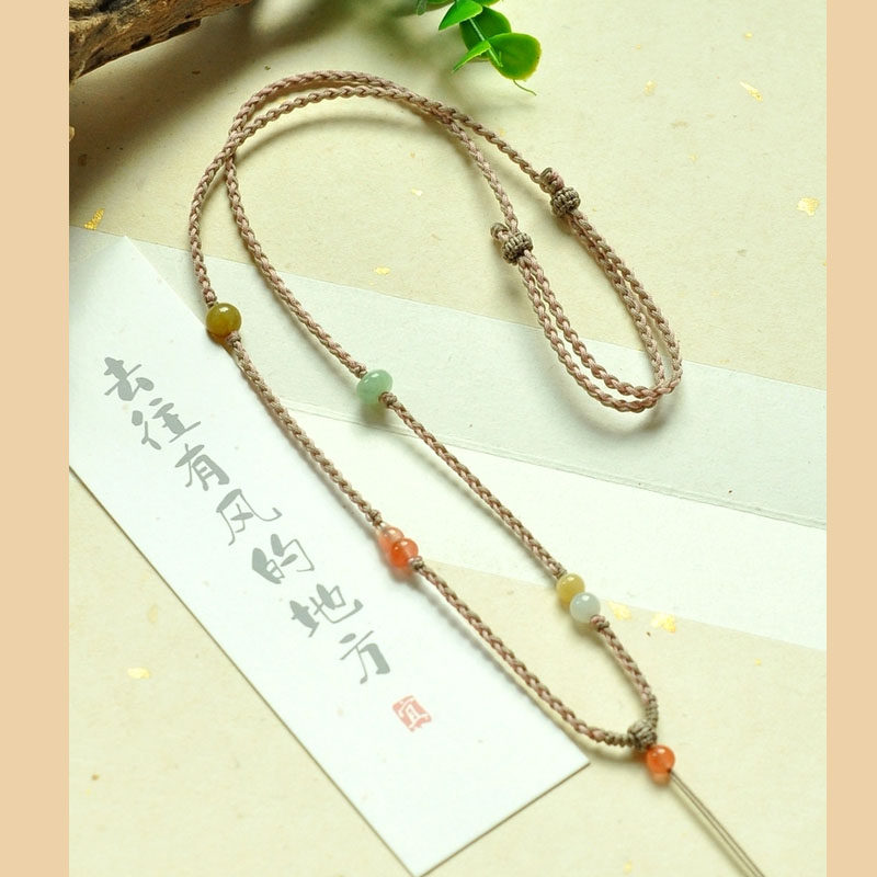 sz022青城原创手工编织多宝小清新调节项链挂绳天然南红翡翠女款