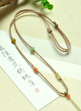 sz022青城原创手工编织多宝小清新调节项链挂绳天然南红翡翠女款