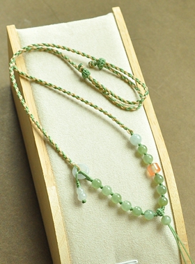 sz071承满原创新款纯手工编织diy天然和田碧玉可调节锁骨项链挂绳