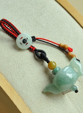 缅甸A货翡翠茶壶编织钥匙扣包挂