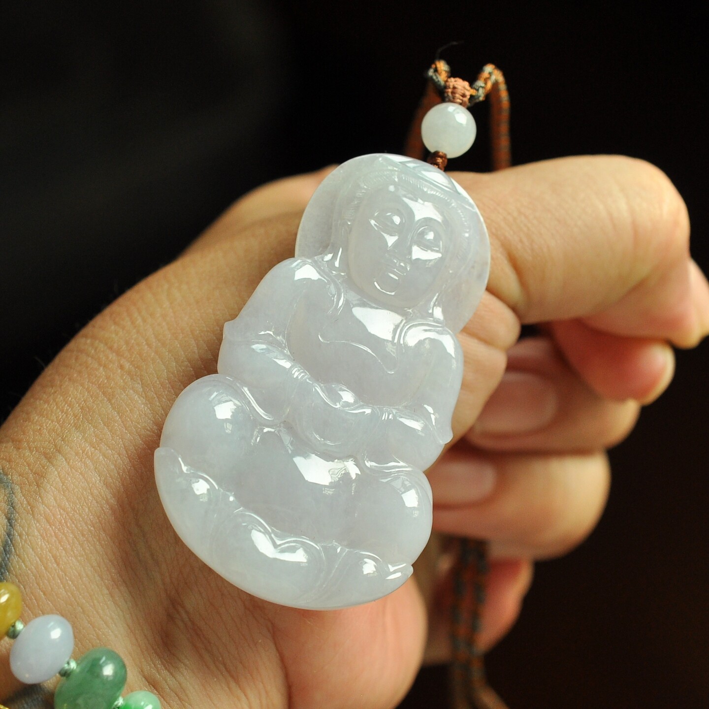 aa43老坑冰润浅冰紫正装玉观音保真正品天然缅甸A货翡翠吊坠玉坠