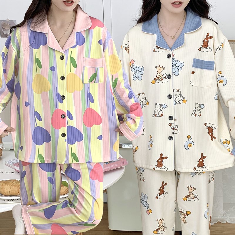 超大码学生睡衣套装女长袖可外出