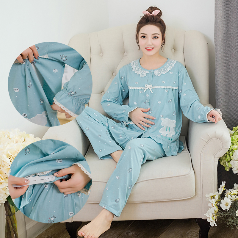 孕婦母乳睡衣春夏裝開衫月子服純棉哺乳期產后潮媽喂奶套裝春秋季