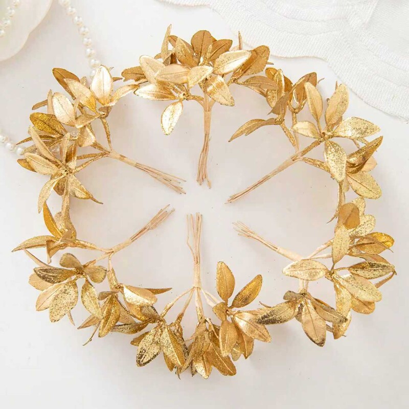 仿真植物金色银色苹果叶把束婚庆摄影插花配饰花环圣诞节装饰品
