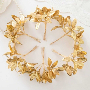 仿真植物金色银色苹果叶把束婚庆摄影插花配饰花环圣诞节装 饰品