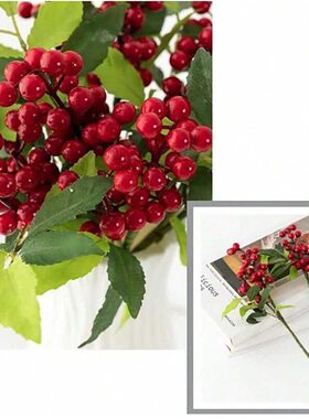 年宵花装饰发财果红果仿真冬青果年宵花新年福桶家居装饰仿真花摆