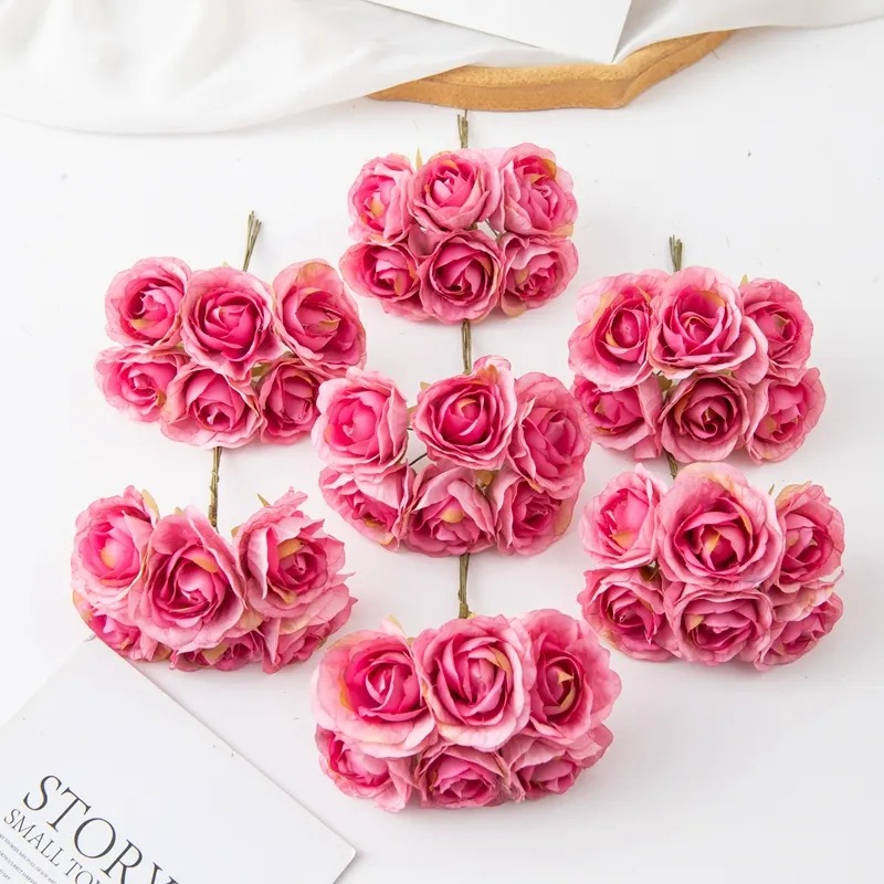 喜糖盒装饰迷你玫瑰小花束 diy材料花朵复古欧式花头饰装饰品配件