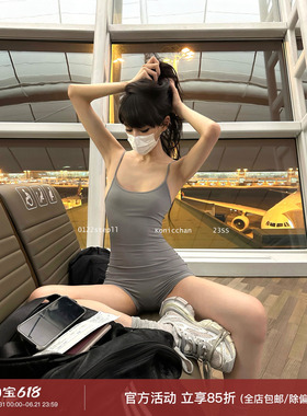 0122stepll出街运动灰色短裤连身裤女美式性感辣妹修身显瘦连体裤