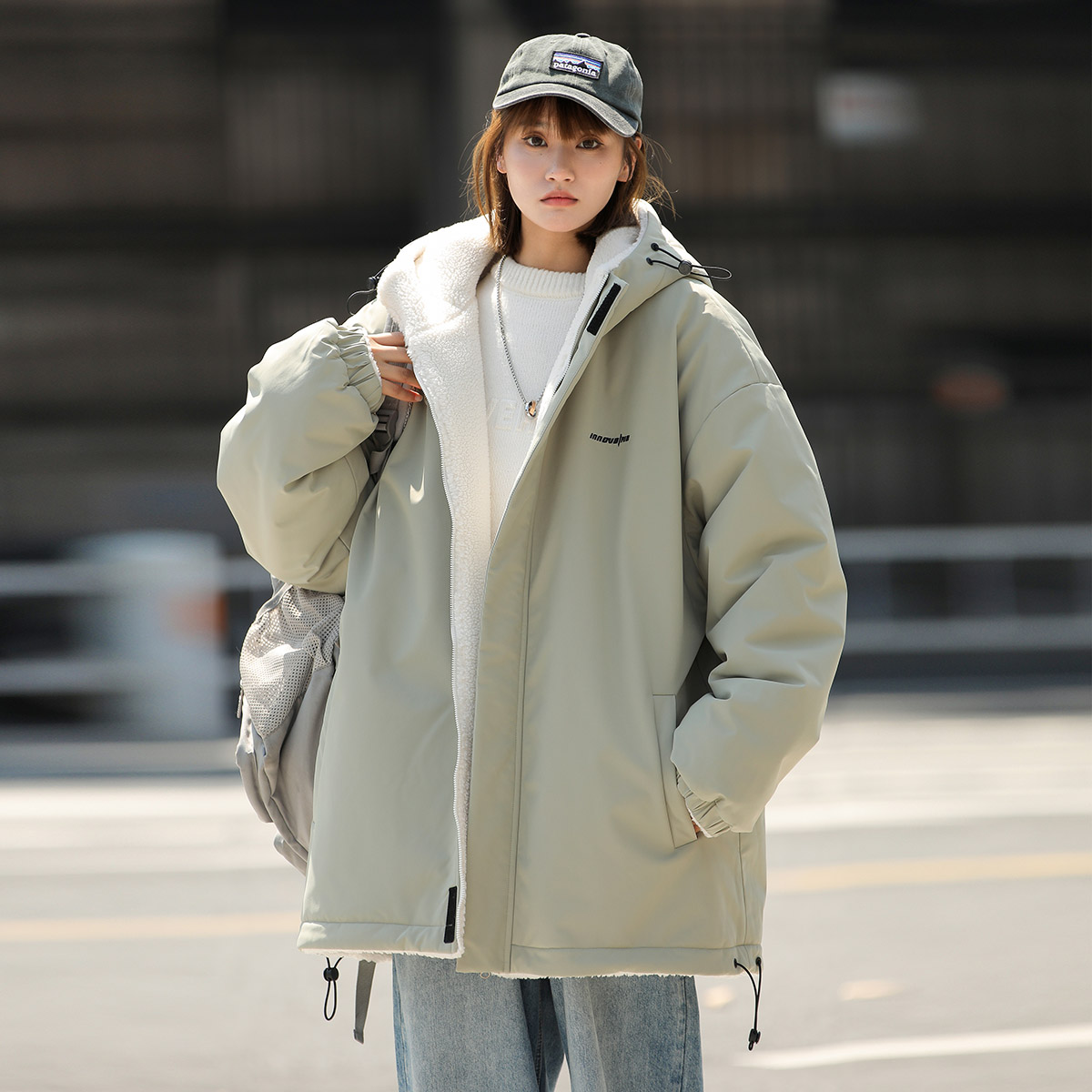 棉服外套女冬季2025新款加厚加绒羊羔绒宽松学生美式双面穿冲锋衣