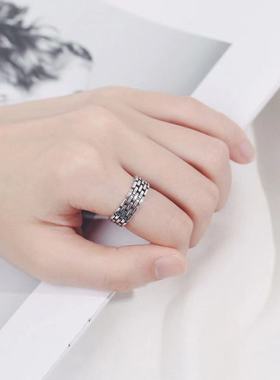 工作室纯银开口可调节做旧戒指