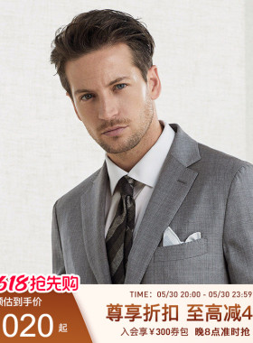 GORNIA/格罗尼雅男士西服上衣羊毛面料时尚灰色条纹商务西装