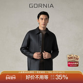 GORNIA格罗尼雅羊皮革黑色男士 皮衣时尚 翻领日常商务通勤机车服