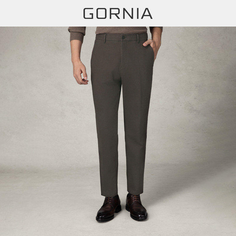 GORNIA/格罗尼雅男士休闲裤长绒棉精纺面料简约休闲百搭长裤
