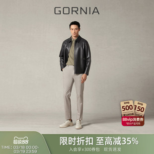 GORNIA/格罗尼雅男士皮衣黑色休闲翻领外套质感百搭时尚挺括上衣