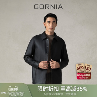 GORNIA格罗尼雅羊皮革黑色男士皮衣时尚翻领日常商务通勤机车服