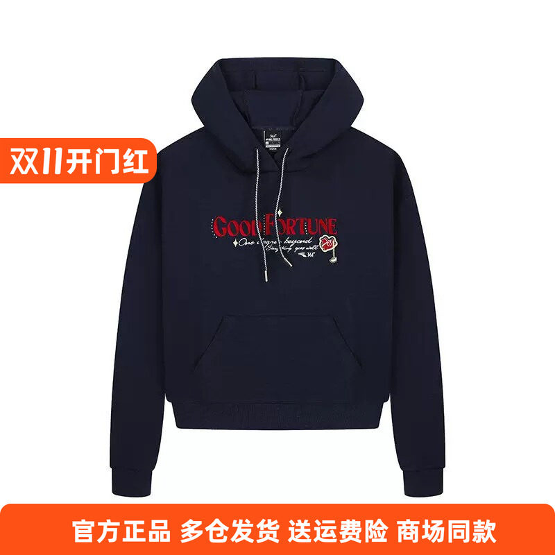 361度正品女士连帽印花卫衣棉质新品2026春秋帽衫休闲透气套头衫