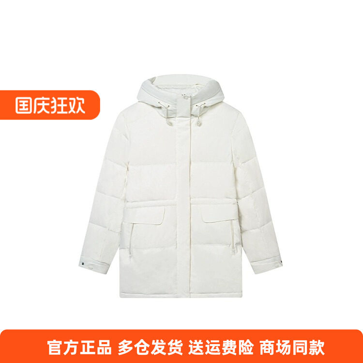 361度中款羽绒服女装新品2025冬季连帽鸭绒保暖休闲运动外套女