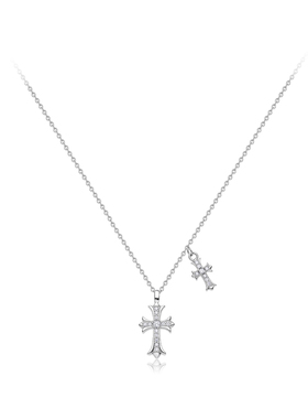 LUYUO S925银双十字架项链 甜酷潮流个性ins风精致高级感男女通用