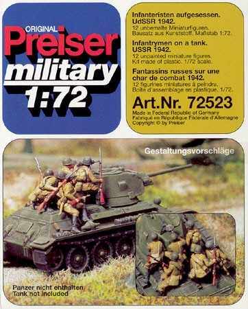 1/72树脂翻模Preiser72523二战苏军坦克搭载状态12人组。