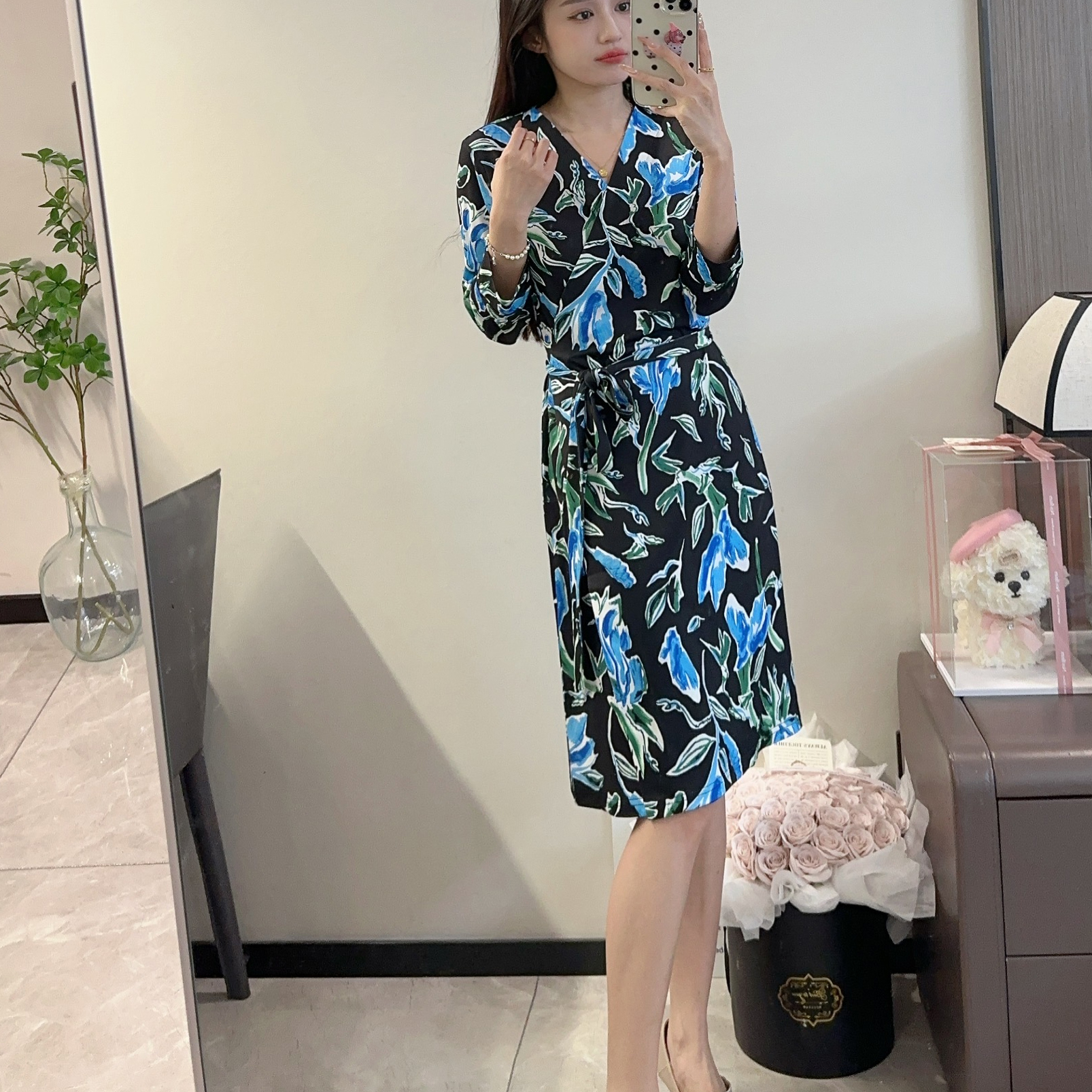 D家法式碎花气质POLO领连衣裙