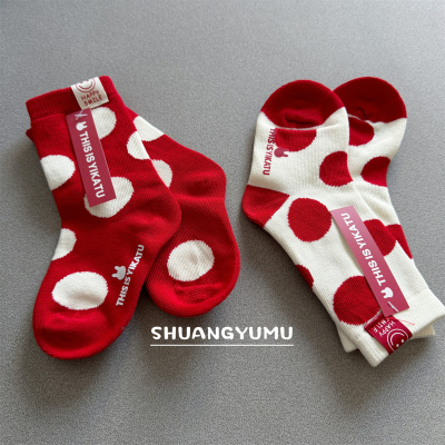 时尚儿童袜红色大波点秋冬季