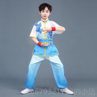 高档中国风短儿童小术表演服袖中学生运动会训练舞龙打鼓太武极演