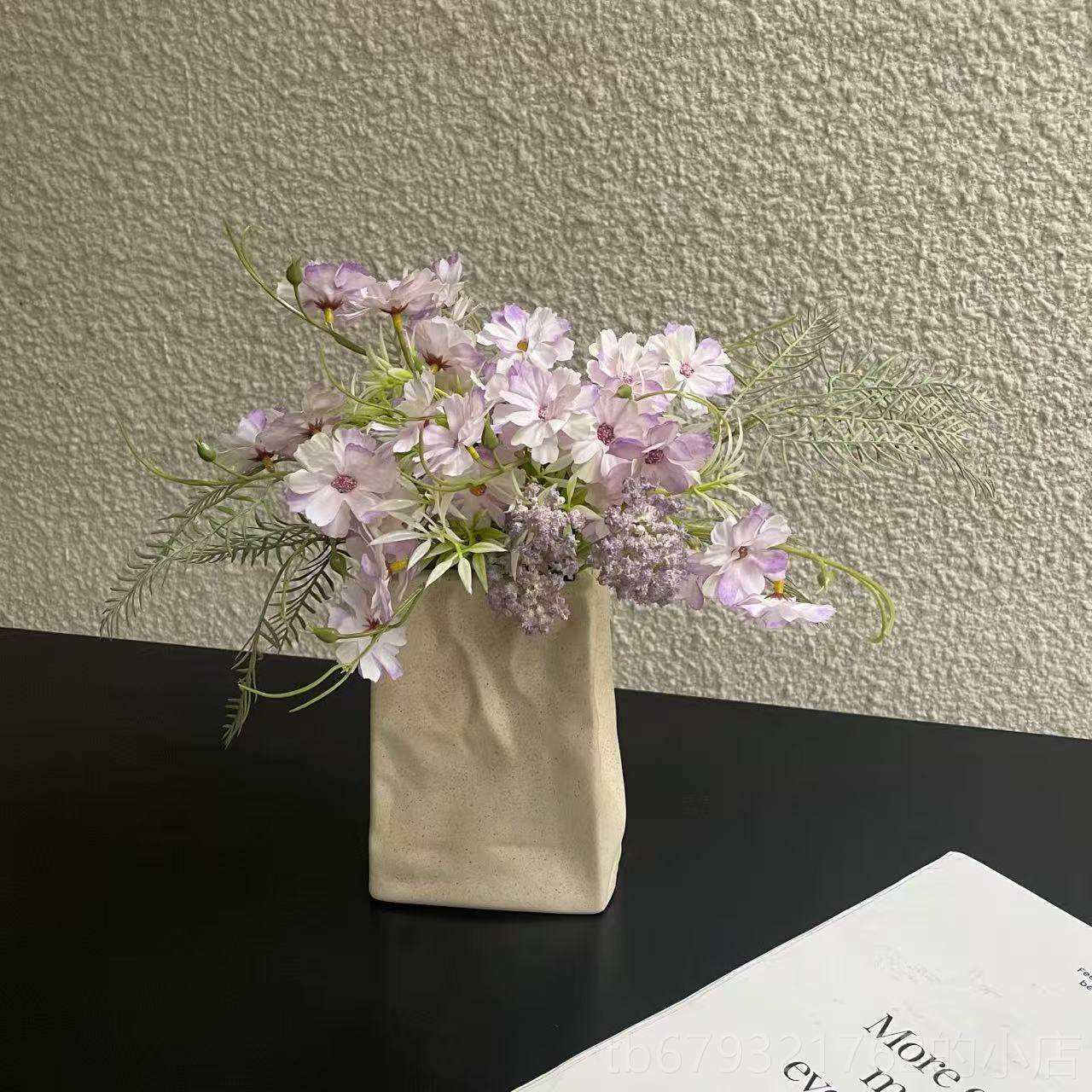 高档设纸 计师茶手扎花束花瓶套装桌面鸳几卫生间餐桌摆件