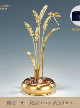 高档新中式黄铜大麦摆件现代迁业新居开贺礼轻奢厅高档客家居装乔