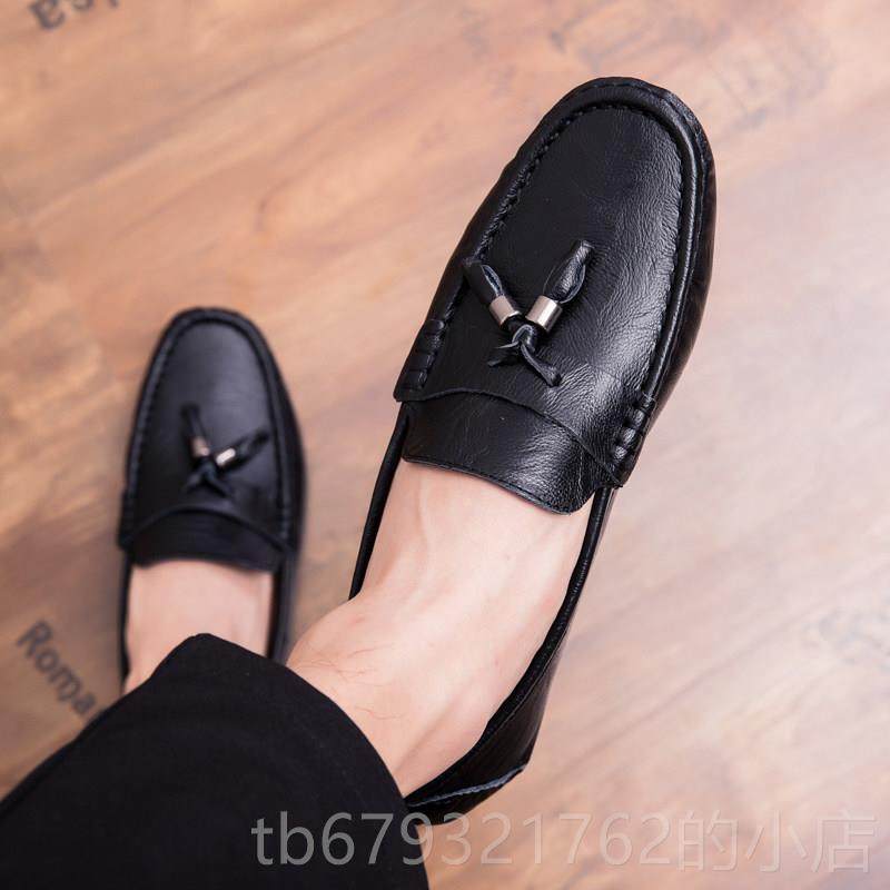 高档2024夏季软底豆豆休鞋男真皮商务闲韩懒版潮人百搭白鞋色流苏,流行男鞋,乐福鞋（豆豆鞋）,淘宝优惠券,粉丝福利购,淘宝优惠卷