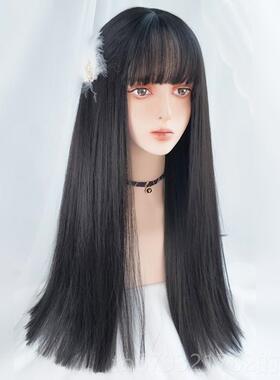 高档冷棕色发的妇女长长直发，韩国漫画发刘海，温丝绸全头饰，整