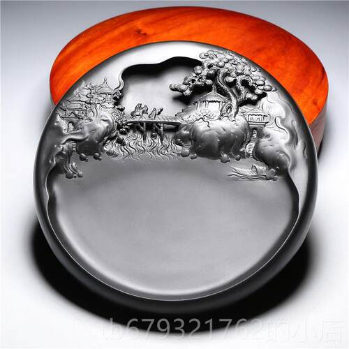 高档孤品名师老坑石砚台/秋山会友/砚精品原歙籽料天高档文然房端