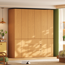 橡木全实木衣柜家用卧室简约现代一门到顶原木风大衣橱定制储物柜
