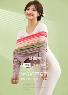 万邦狐弹力棉纯色保暖内衣女纯棉秋衣秋裤全棉内搭打底不起球3501
