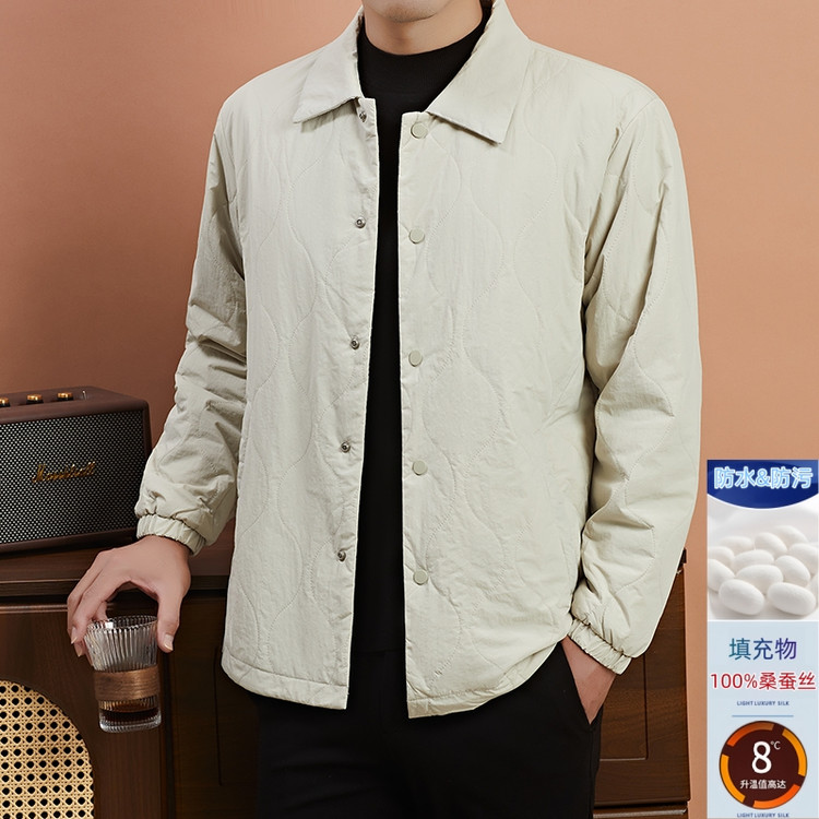 秋冬男士新款保暖衬衫领棉服上衣