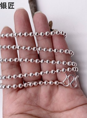 谢家银匠毫米圆珠项链   99足银男女情侣珠子项链毛衣链