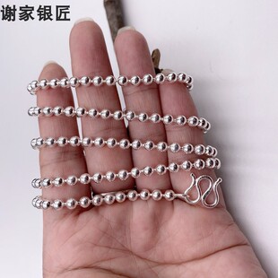 谢家银匠毫米圆珠项链   99足银男女情侣珠子项链毛衣链