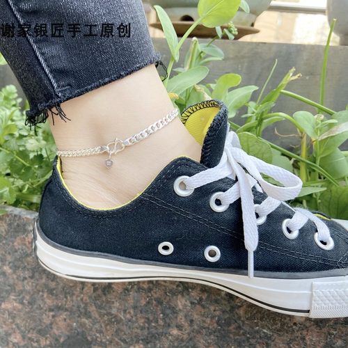 谢家银匠新品99银时尚简约脚链  99足银百搭男女情侣脚链